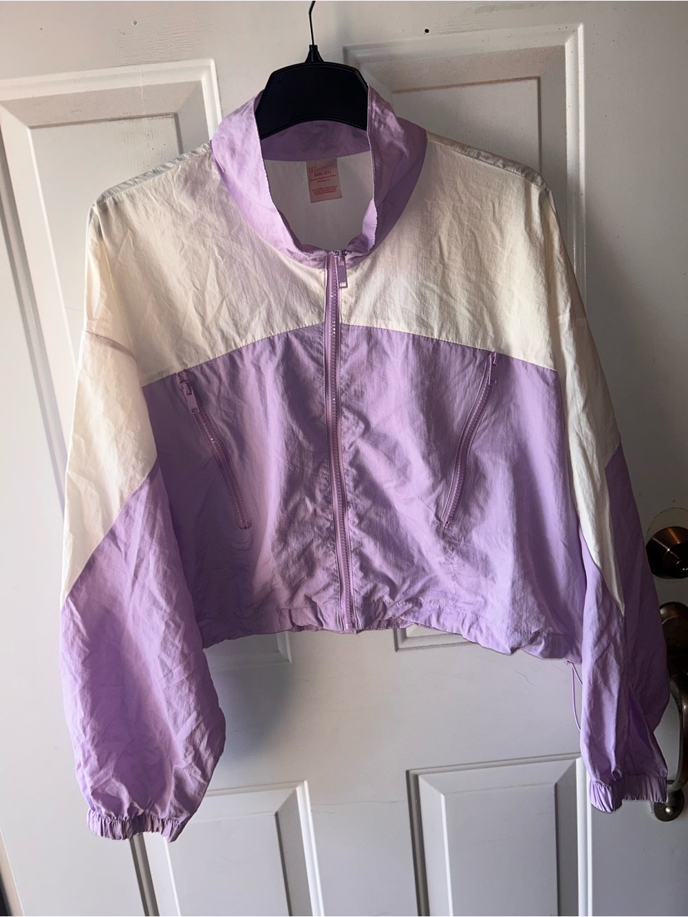 No Boundaries Lavender and Cream Cropped Windbreaker Jacket